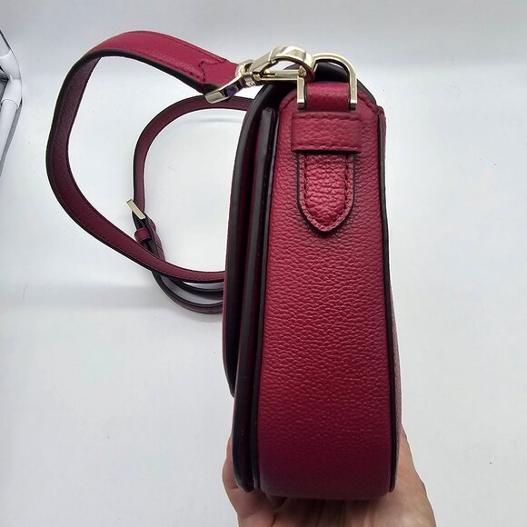 Kate Spade Blake Pebbled Leather Saddle Bag WKR00560 Cranberry - Picture 6 of 11